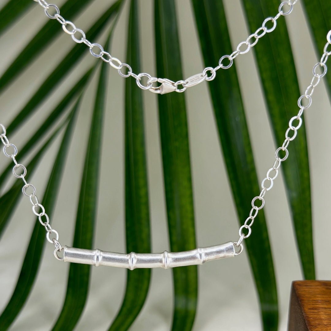 Bamboo ~ Sterling Silver Bar Necklace (Satin) -