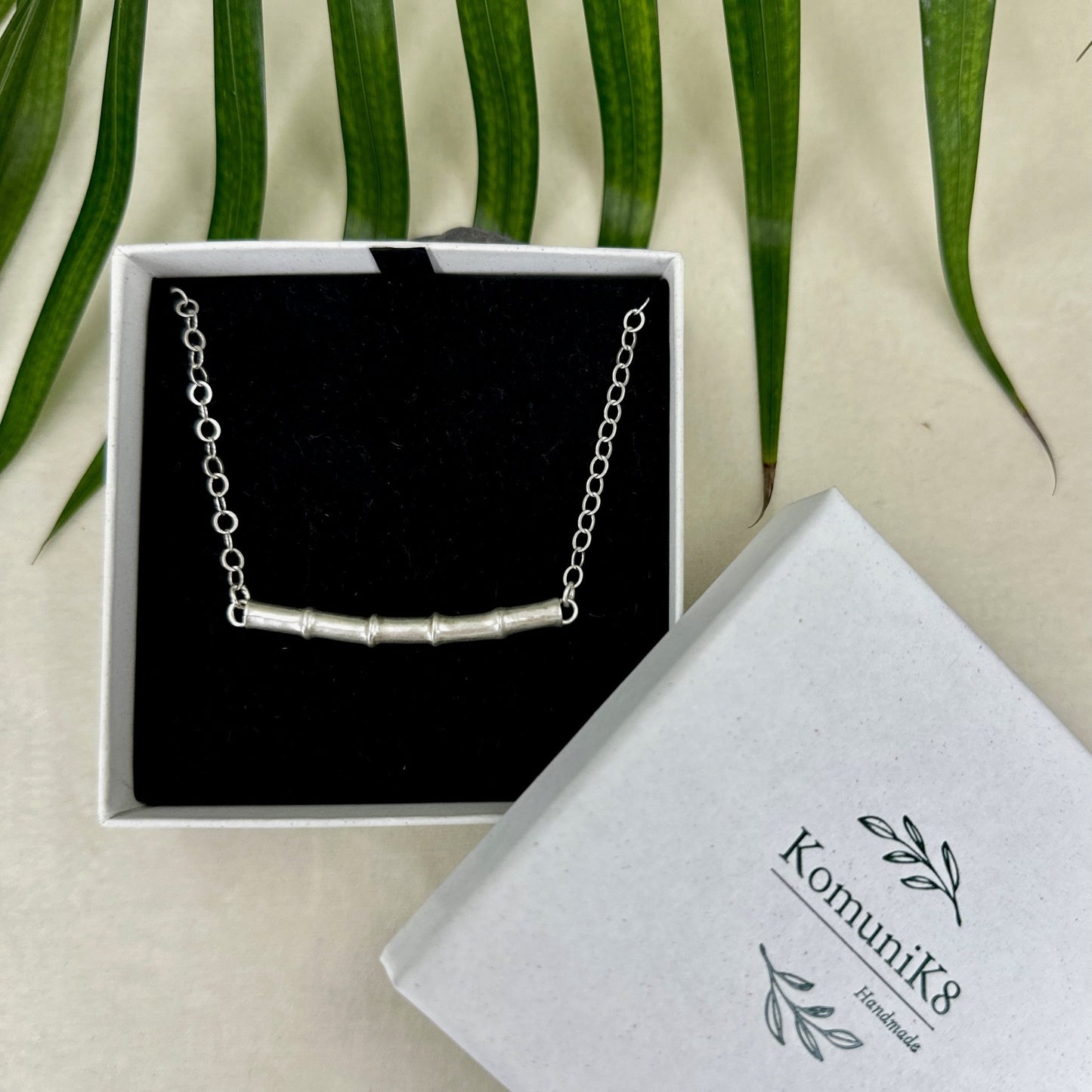 Bamboo ~ Sterling Silver Bar Necklace (Satin) -