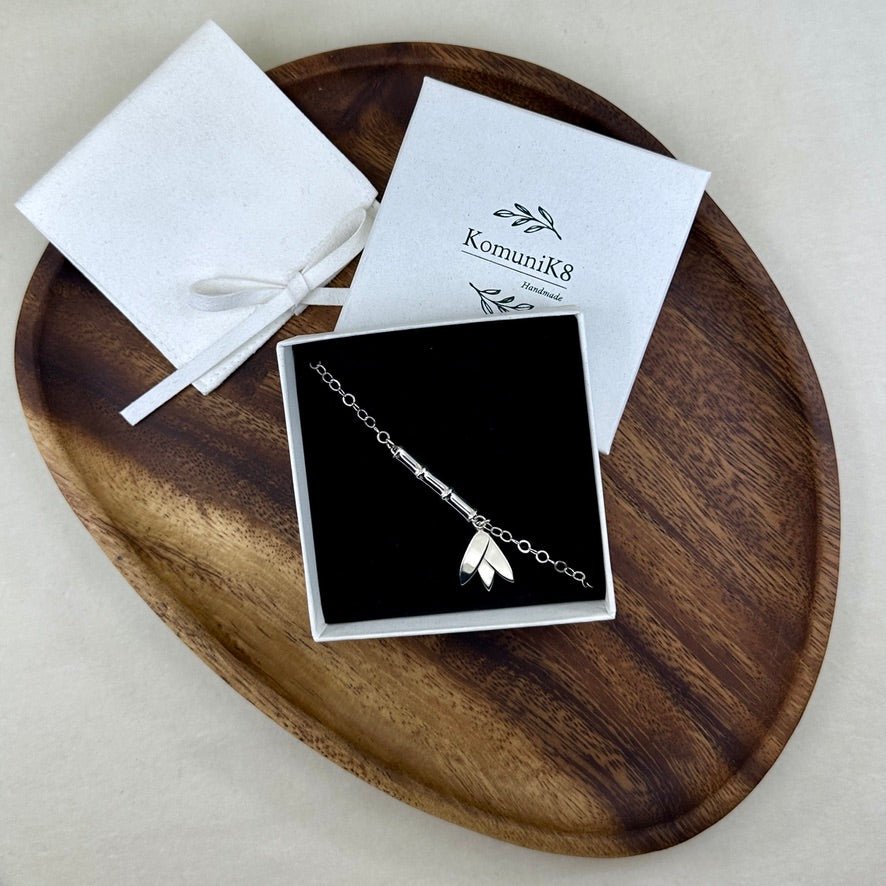 Bamboo ~ Sterling Silver Bracelet with Leaf Charm (Polished) -