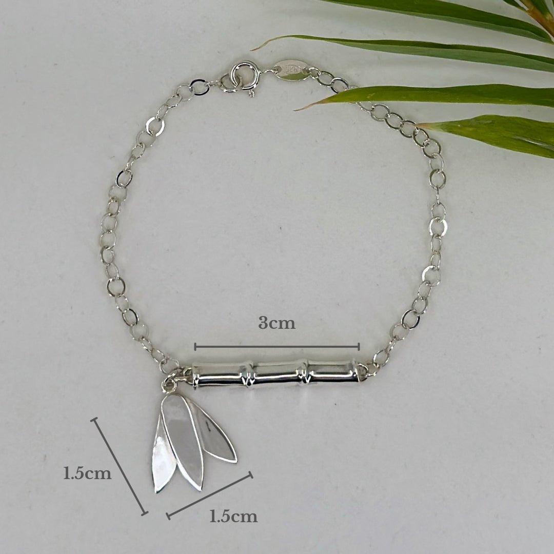 Bamboo ~ Sterling Silver Bracelet with Leaf Charm (Polished) -