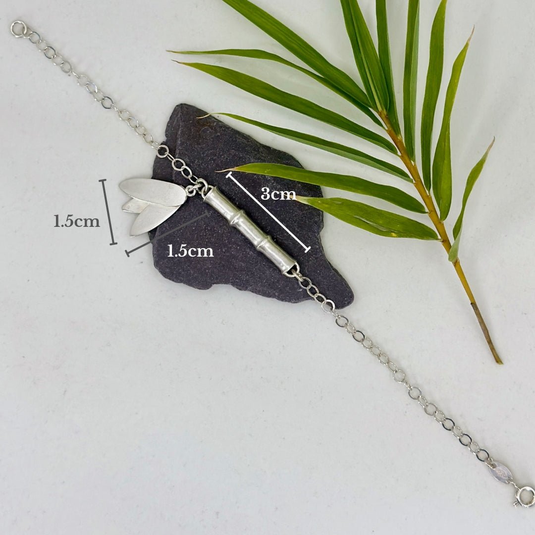 Bamboo ~ Sterling Silver Bracelet with Leaf Charm (Satin) -