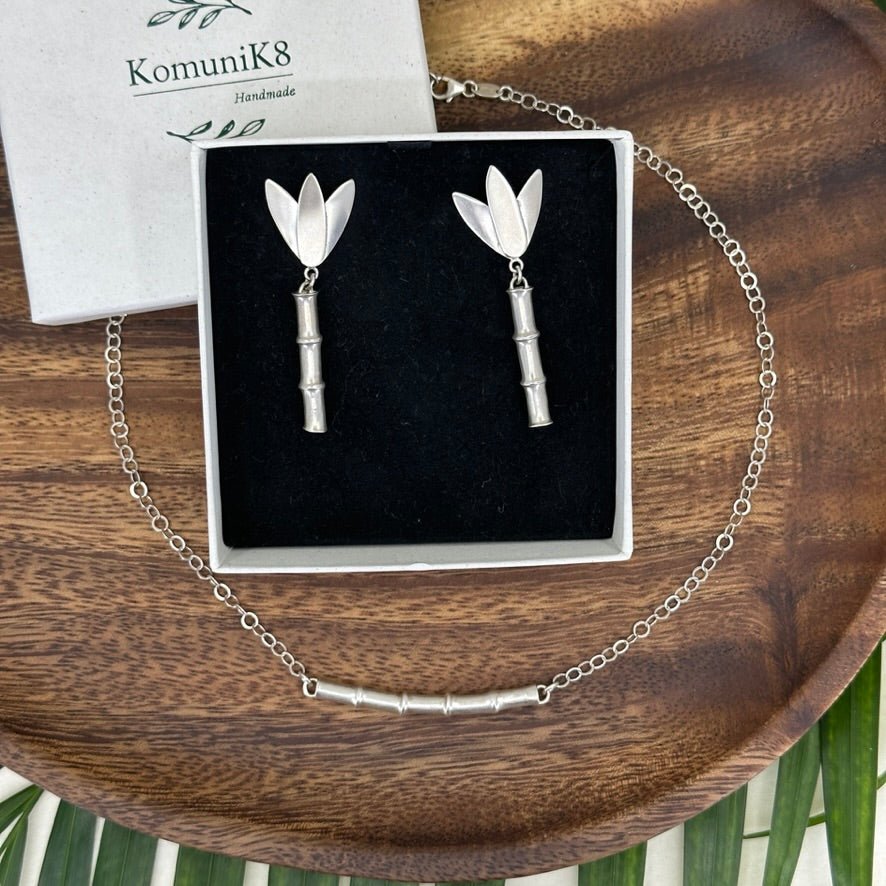 Bamboo ~ Sterling Silver Drop Earrings (Satin Finish) -