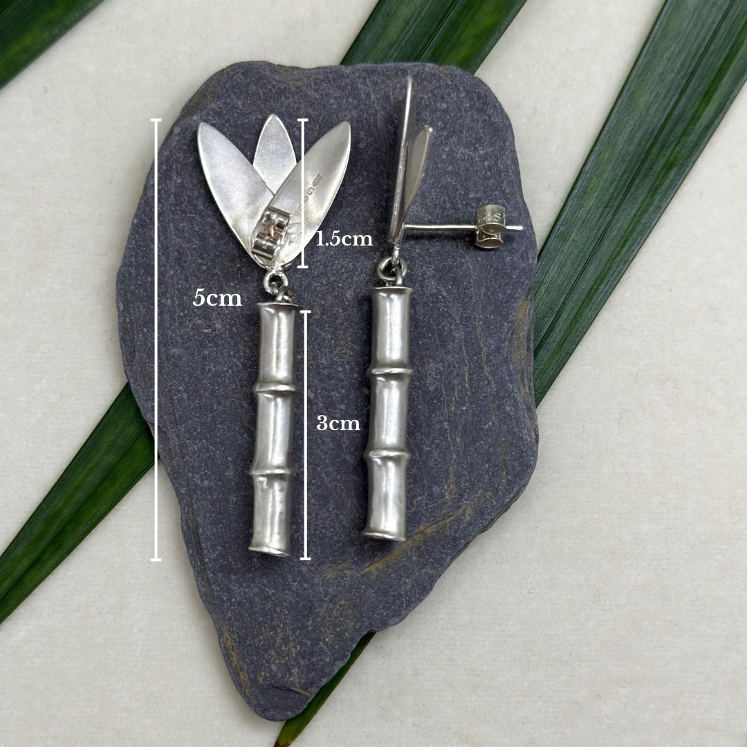 Bamboo ~ Sterling Silver Drop Earrings (Satin Finish) -