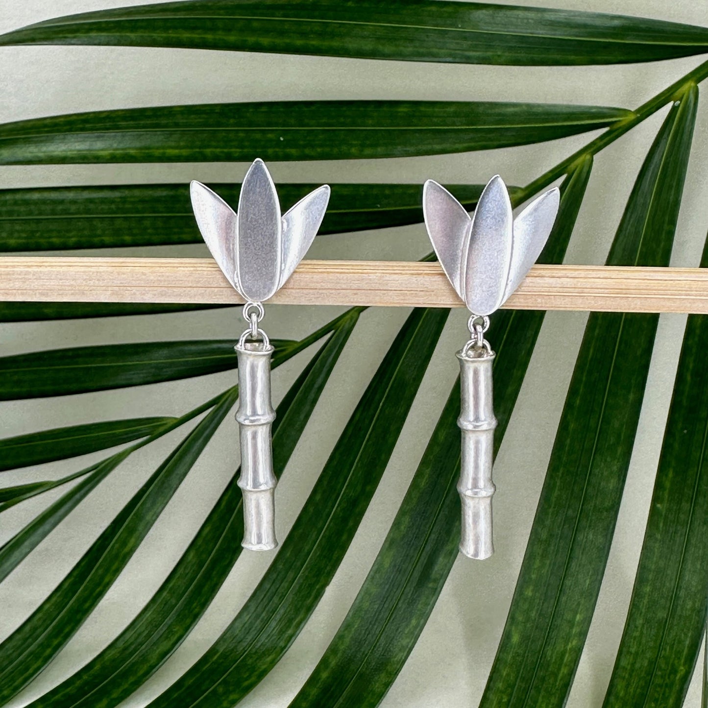 Bamboo ~ Sterling Silver Drop Earrings (Satin Finish) -