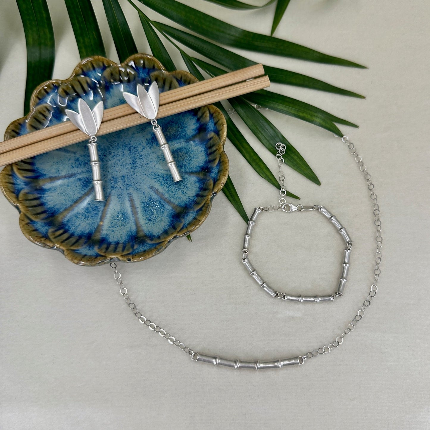 Bamboo ~ Sterling Silver Link Bracelet (Satin Finish) -