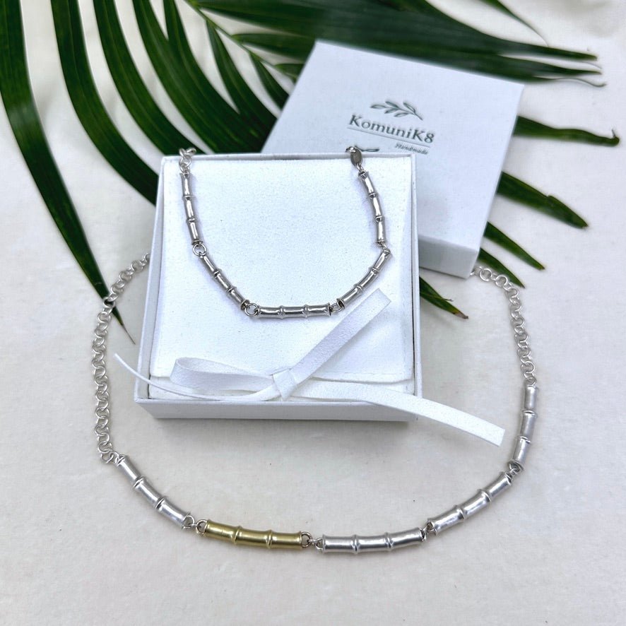 Bamboo ~ Sterling Silver Link Bracelet (Satin Finish) -