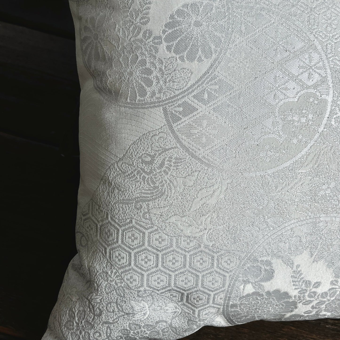 Flying Phoenix ~ Pair of Silk Obi Cushions (Black) -