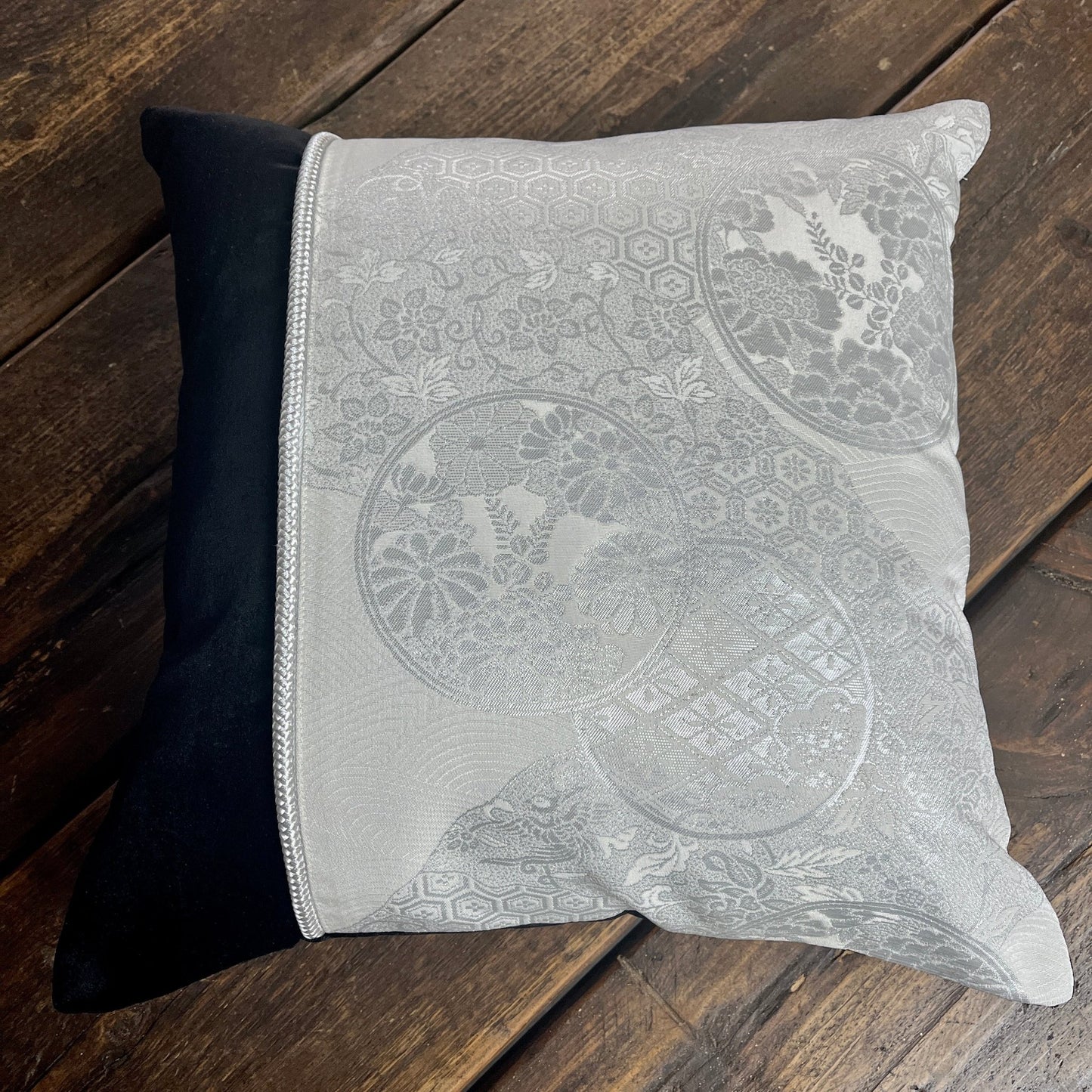 Flying Phoenix ~ Pair of Silk Obi Cushions (Black) -