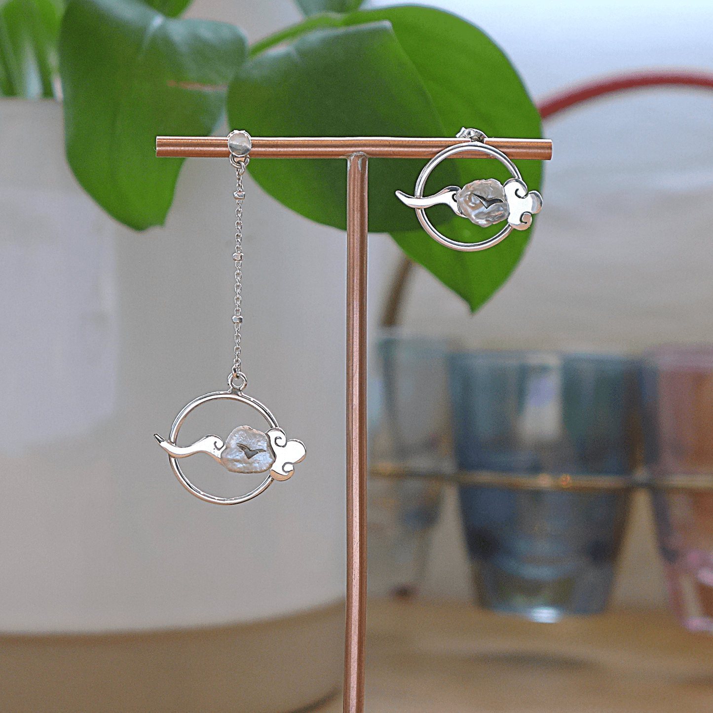 Lucky Cloud ~ Sterling Silver Asymmetrical Earrings -