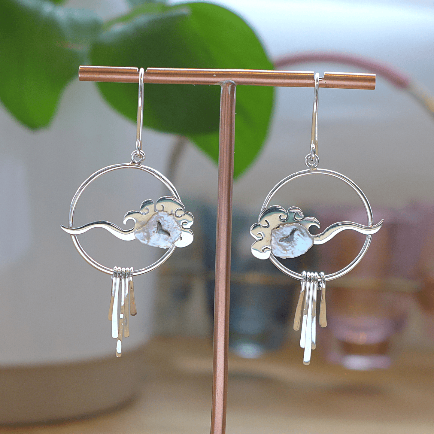 Lucky Cloud ~ Sterling Silver Drop Earrings with Raindrops -