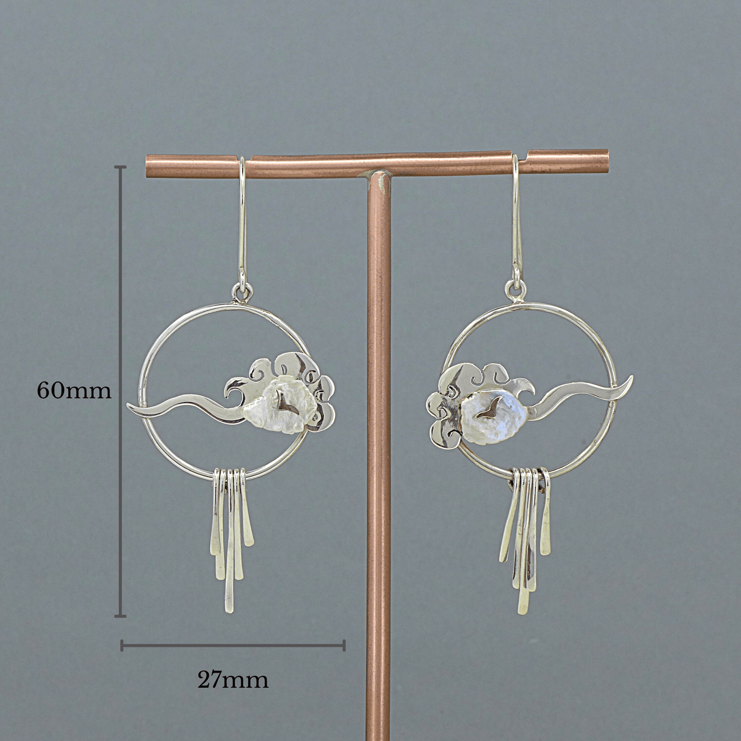 Lucky Cloud ~ Sterling Silver Drop Earrings with Raindrops -