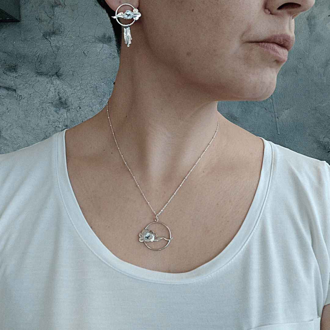 Lucky Cloud ~ Sterling Silver Large Pendant (Polished) and matching stud earrings
