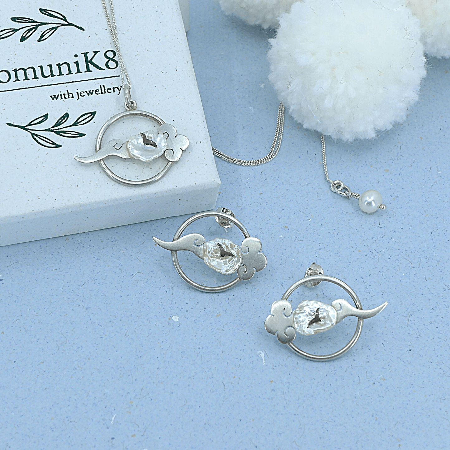 Lucky Cloud ~ Sterling Silver Stud Earrings (Satin Finish) -
