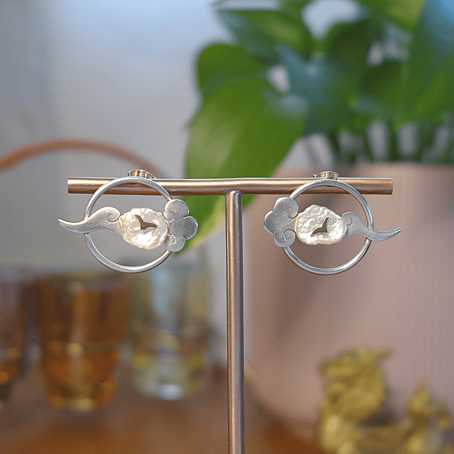 Lucky Cloud ~ Sterling Silver Stud Earrings (Satin Finish) -
