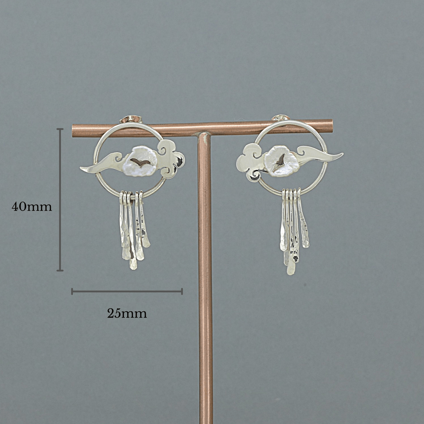 Lucky Cloud ~ Sterling Silver Stud Earrings with Raindrops -
