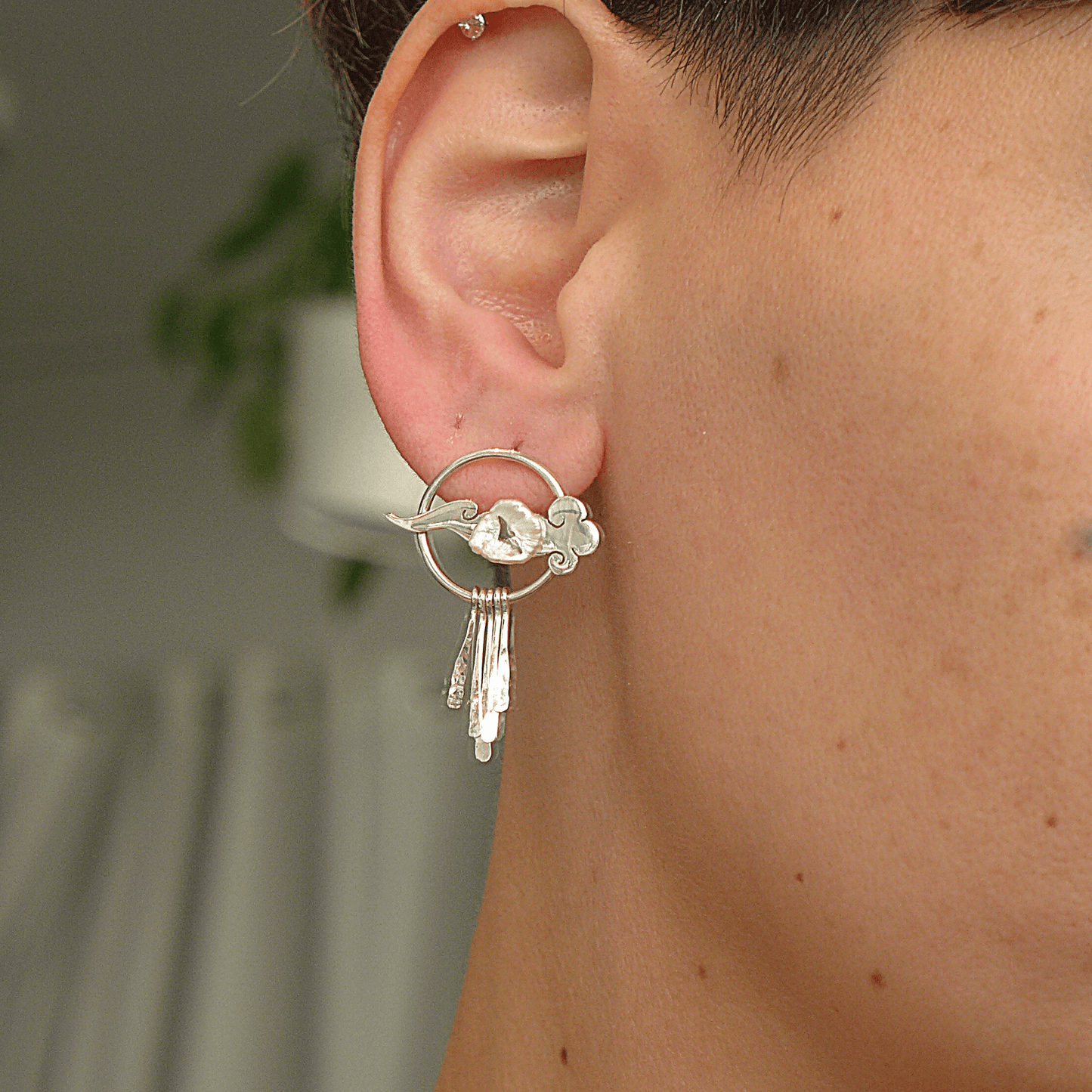 Lucky Cloud ~ Sterling Silver Stud Earrings with Raindrops -