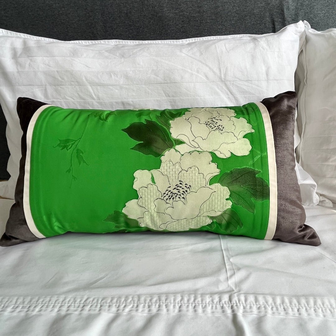 Peonies ~ Silk Kimono Bolster Cushion -