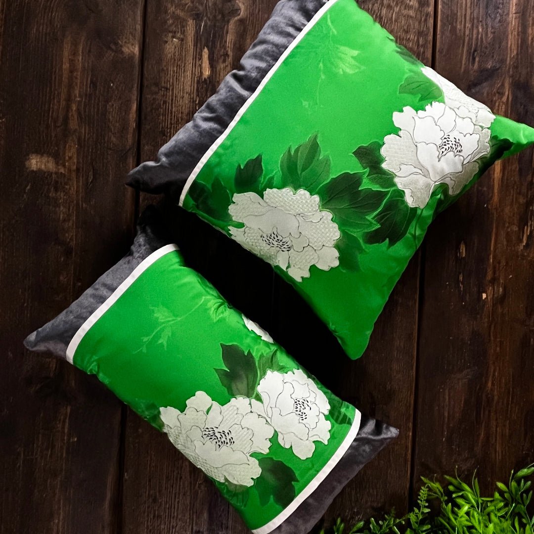 Peonies ~ Silk Kimono Bolster Cushion -