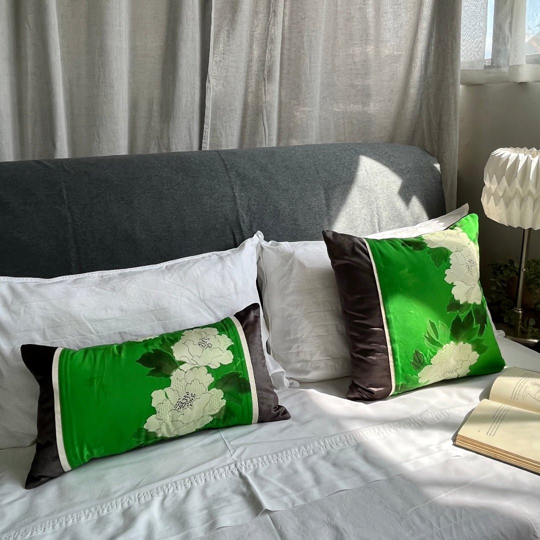 Peonies ~ Silk Kimono Square Cushion -