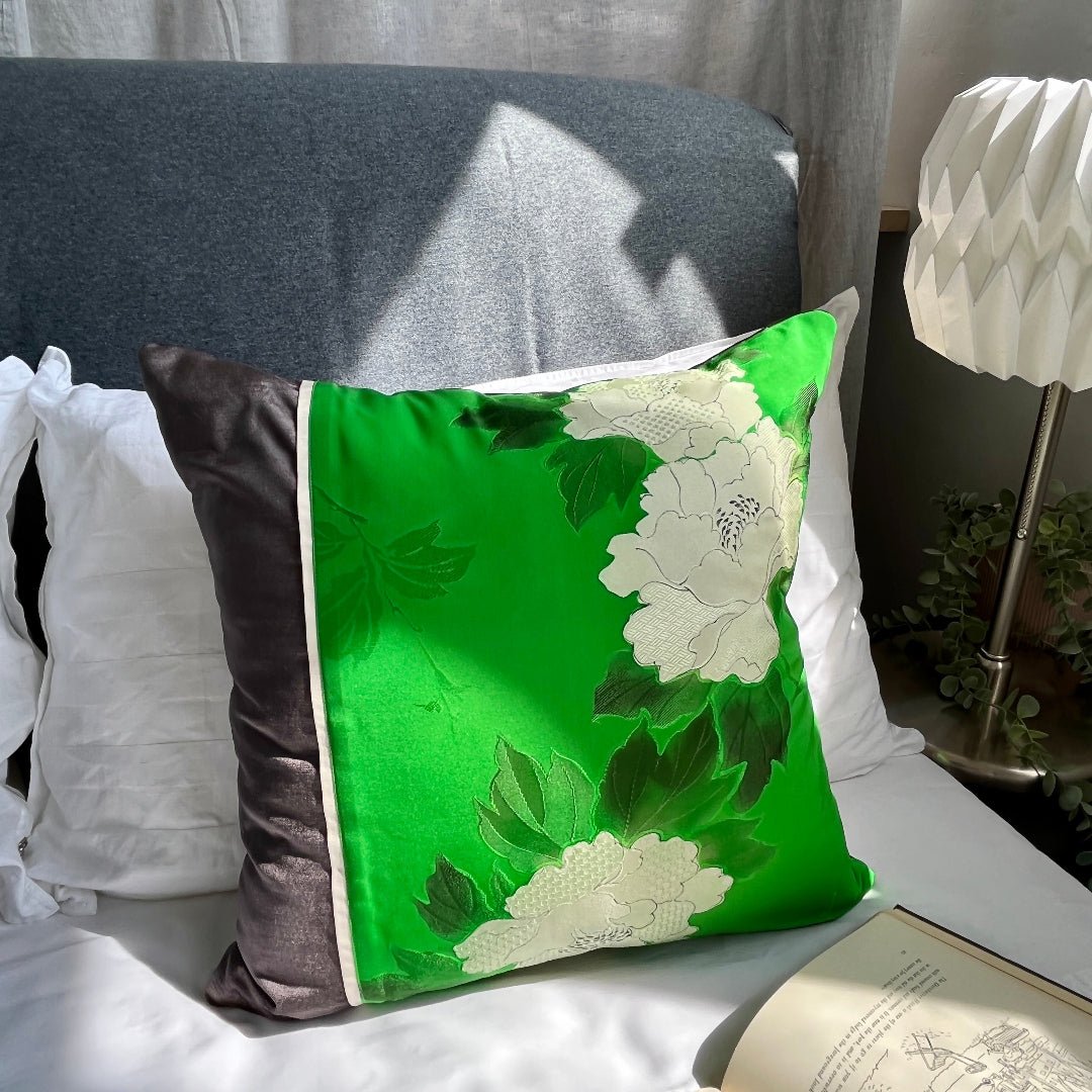 Peonies ~ Silk Kimono Square Cushion -