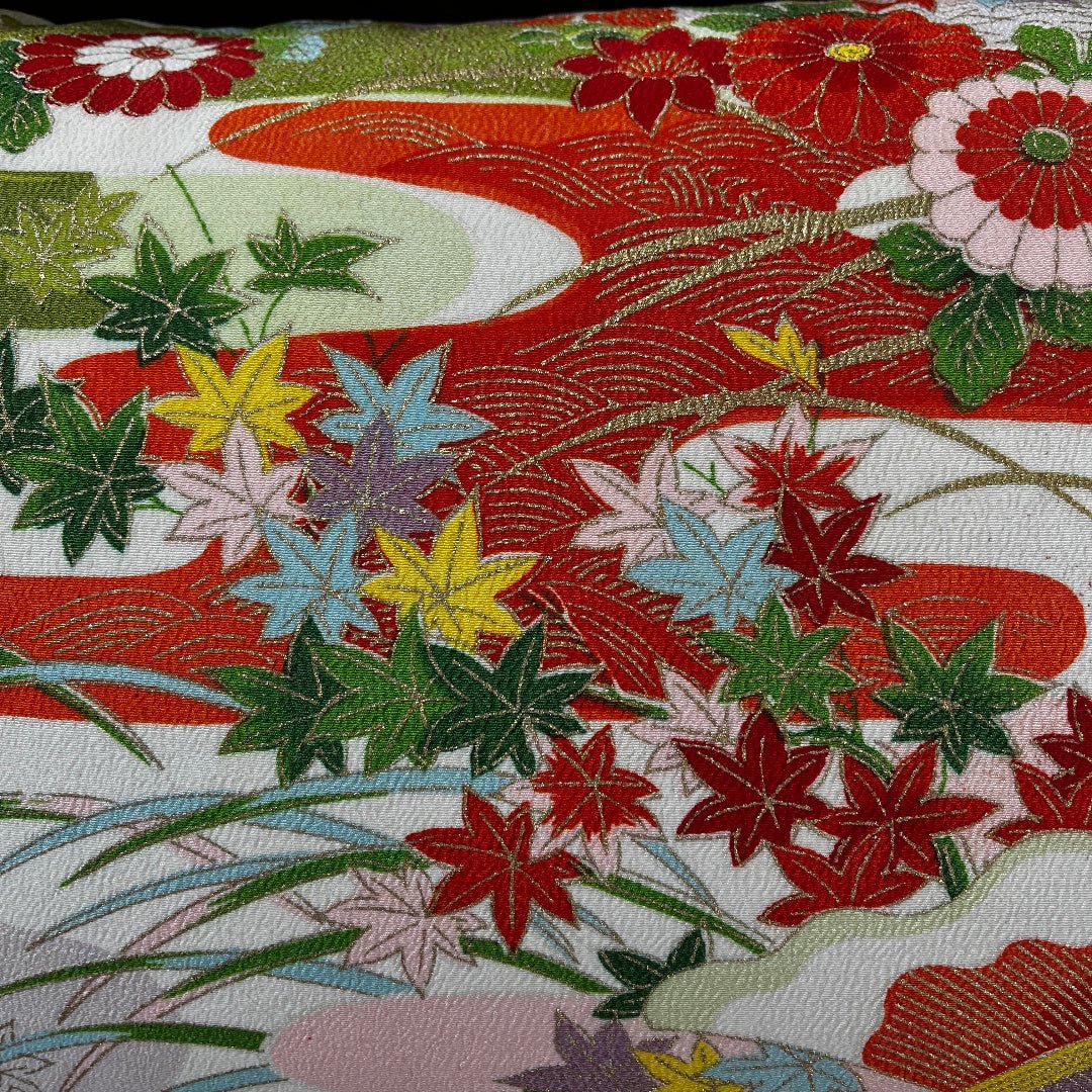 Kimono cushion. Hand painted silk with maple leaves, flowing water, make them the perfect gift for her. Sustainable luxury