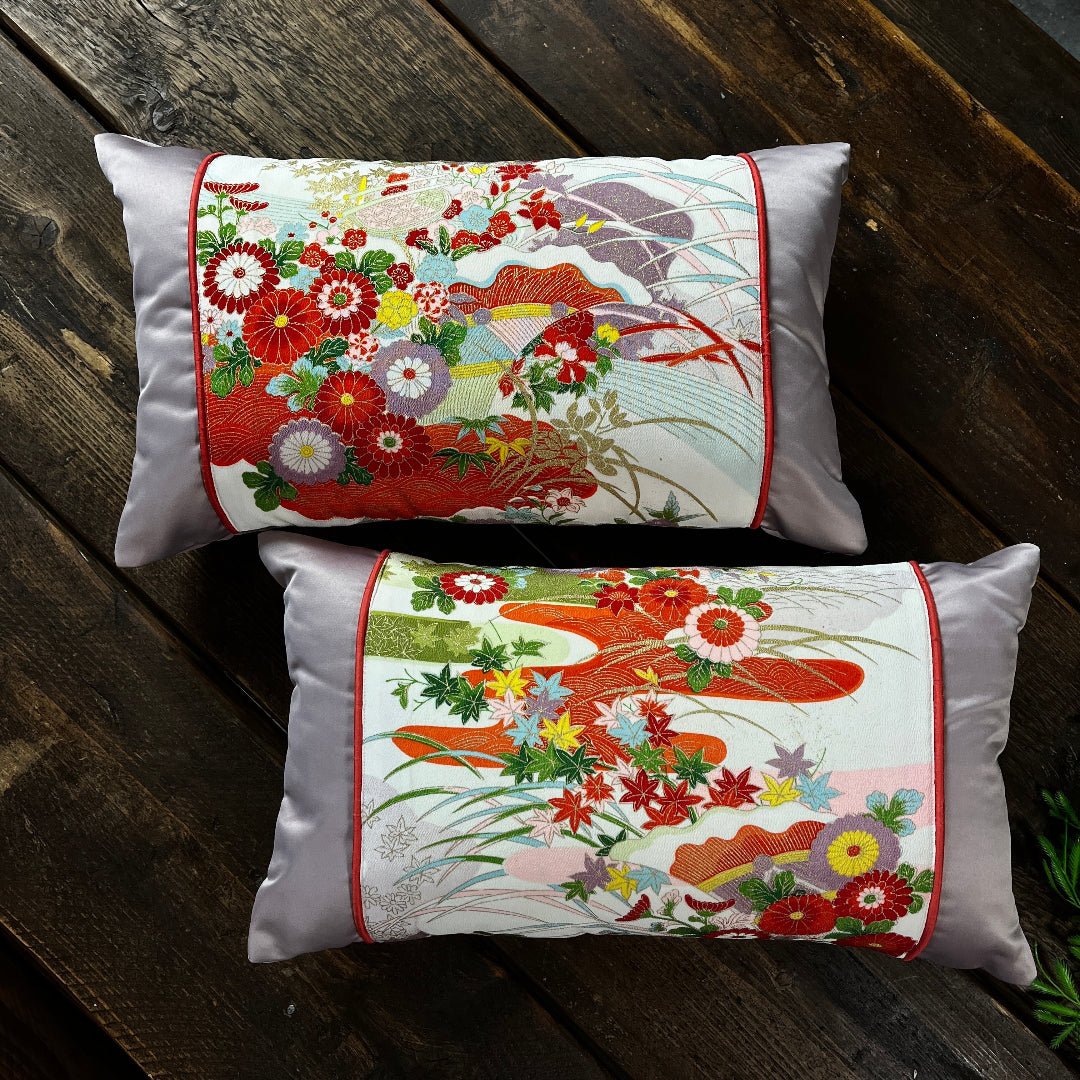 Handmade in Hong Kong. Luxury silk cushions. Sustainably made from silk kimono.