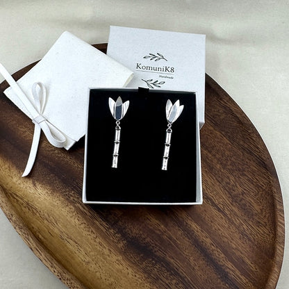 Bamboo ~ Sterling Silver Drop Earrings (Polished)