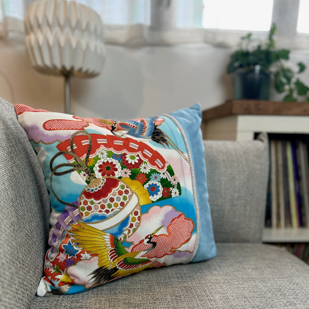 One of a kind kimono cushion. Handmade from sustainable silk kimono.