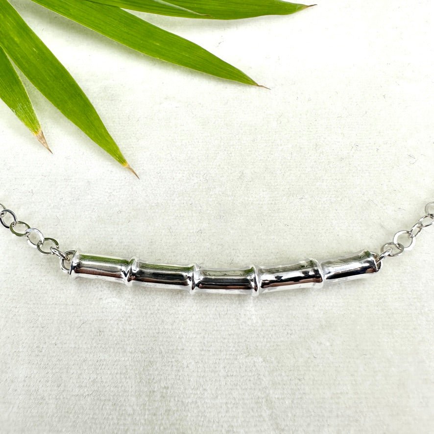 Bamboo ~ Sterling Silver Bar Necklace (Polished) - 