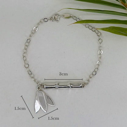 Bamboo ~ Sterling Silver Bracelet with Leaf Charm (Polished) - 