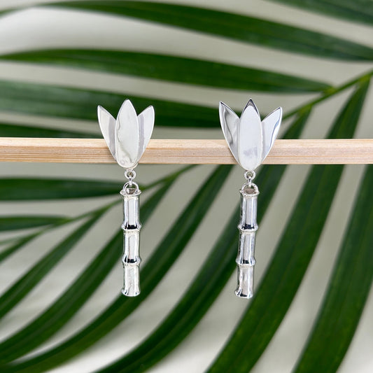 Bamboo ~ Sterling Silver Drop Earrings (Polished) - 