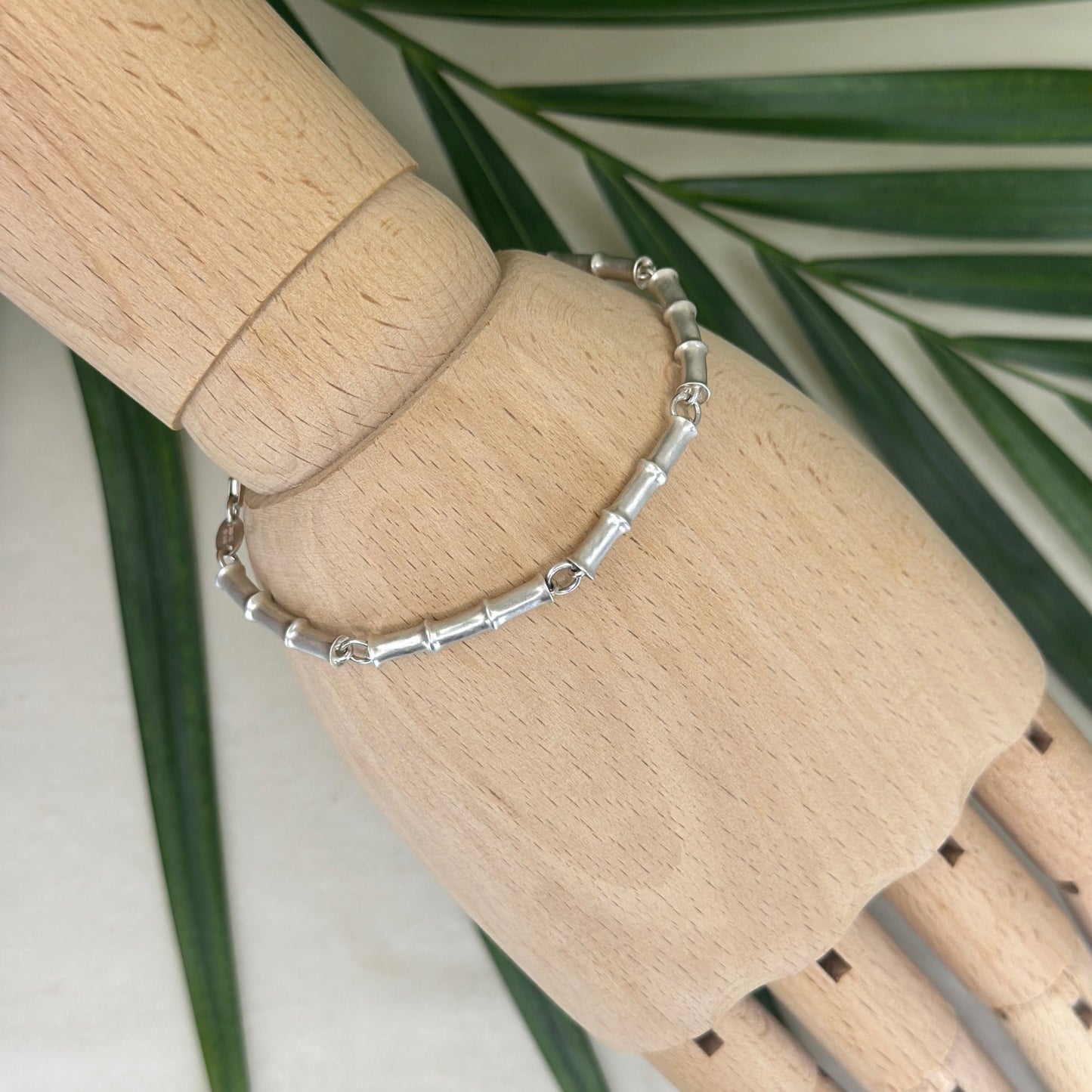 Bamboo ~ Sterling Silver Link Bracelet (Satin Finish) - 