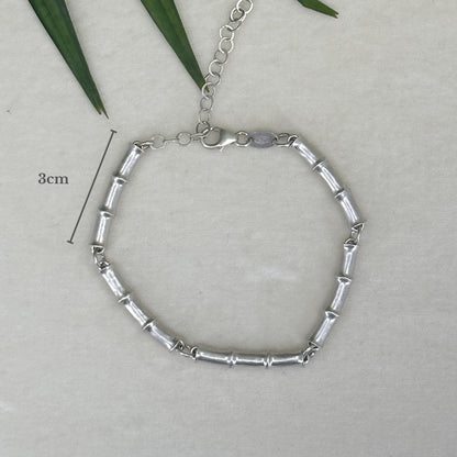 Bamboo ~ Sterling Silver Link Bracelet (Satin Finish) - 