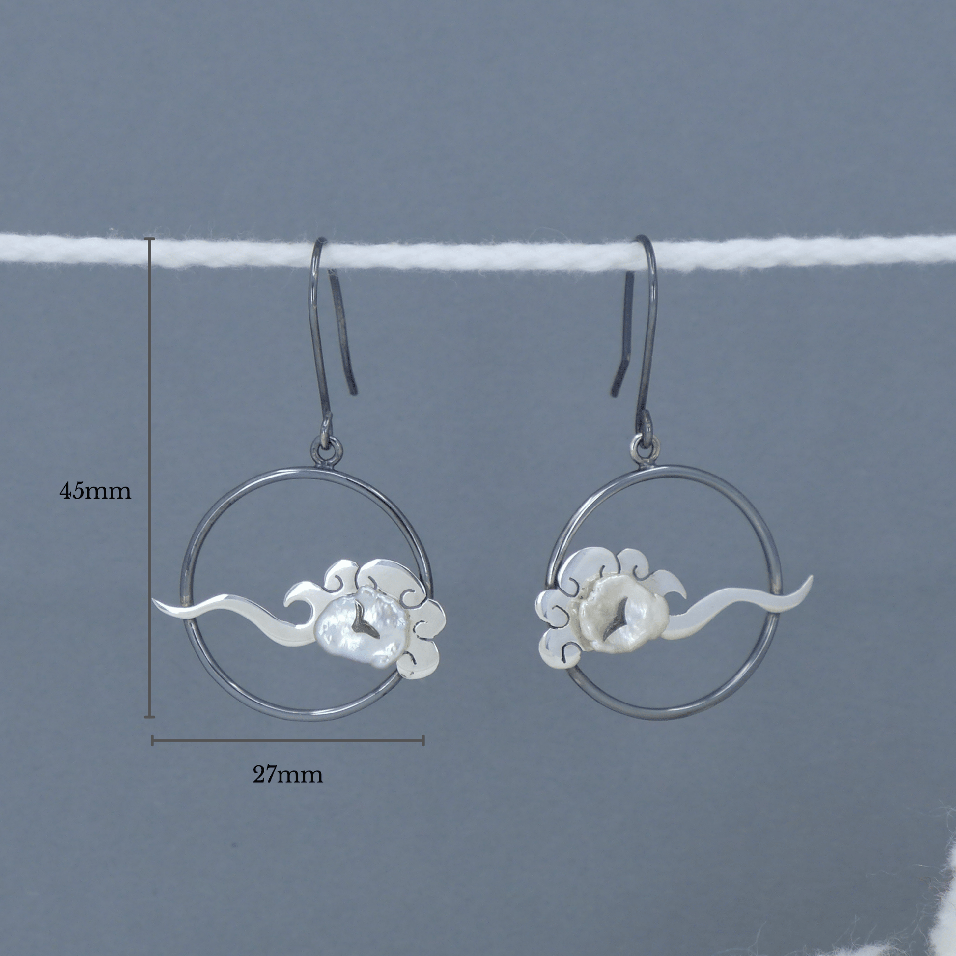 Lucky Cloud ~ Sterling Silver Drop Earrings (Oxidised) - 