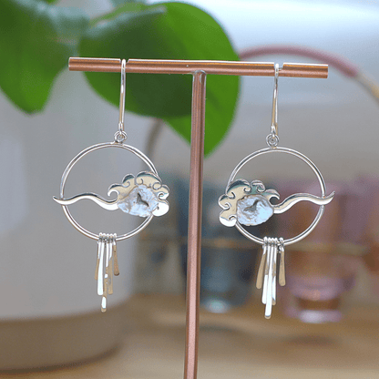 Lucky Cloud ~ Sterling Silver Drop Earrings with Raindrops - 