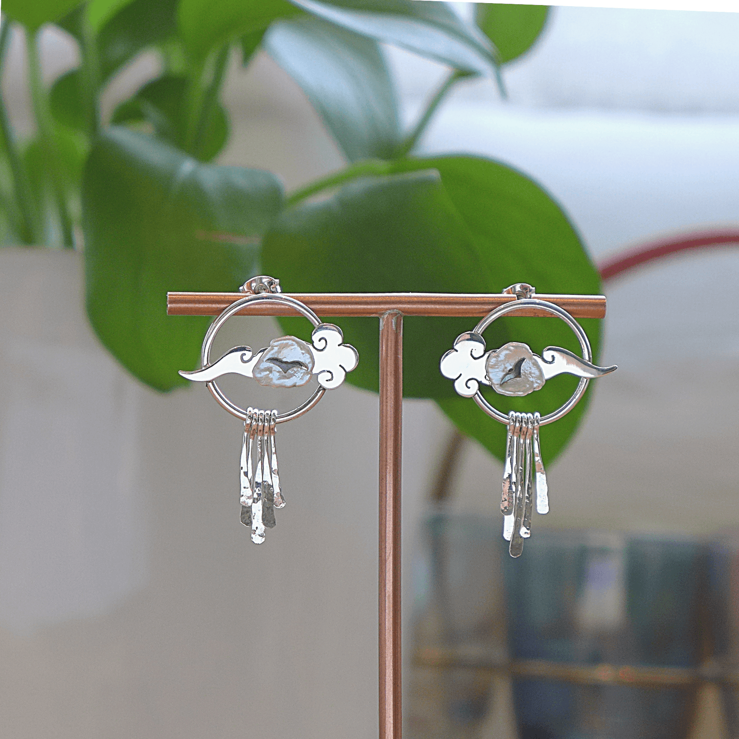 Lucky Cloud ~ Sterling Silver Stud Earrings with Raindrops - 