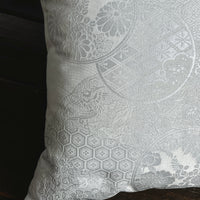 Pair of Handmade Cushions - White & Silver Silk Obi with Black Velvet