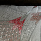 Single Handmade Bolster Cushion - Cranes on Peach Silk Obi