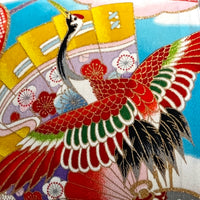 Pair of Handmade Cushion - Cranes & Fans Silk Kimono
