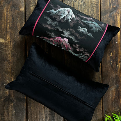 Mountains & Trees ~ Pair of Silk Kimono Cushions (Pink & Green)