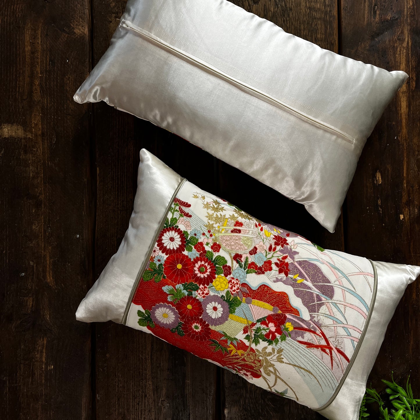 Spring Flowers ~ Pair of Kimono Cushions (Cream)