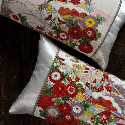 Spring Flowers ~ Pair of Kimono Cushions (Cream)