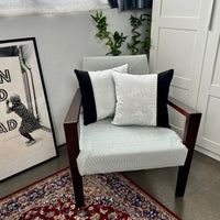 Pair of Handmade Cushions - White & Silver Silk Obi with Black Velvet