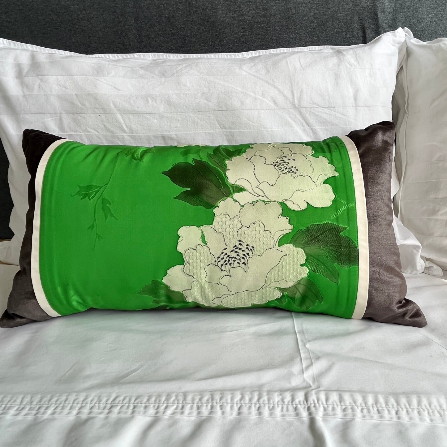 Peonies ~ Silk Kimono Bolster Cushion